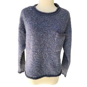 A New Approach Navy Rolled Collar/Hem Sweater w/Front Pocket Size L